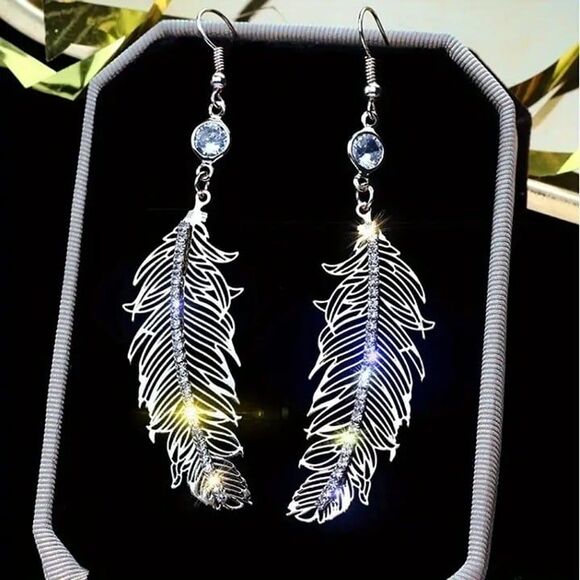 Angel Wing Earrings with Crystal Accent - Picture 1 of 5